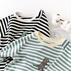 Dinosaur Long Sleeve Striped Jumpsuit Romper