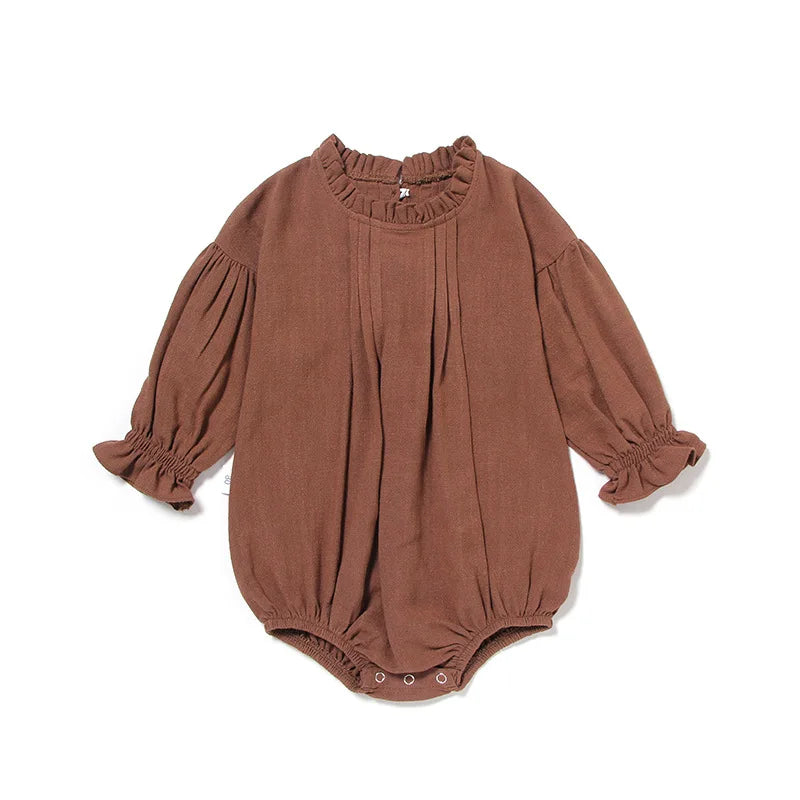 Girls Long Sleeve Linen Bodysuit Romper