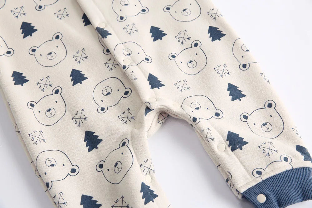 Baby Toddler Boy Girl Winter Clothes Fleece Thick Baby Romper Warm Long Sleeve Hooded Ears Jumpsuit