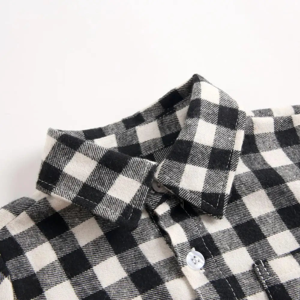 Button Up Plaid  Bodysuit Romper