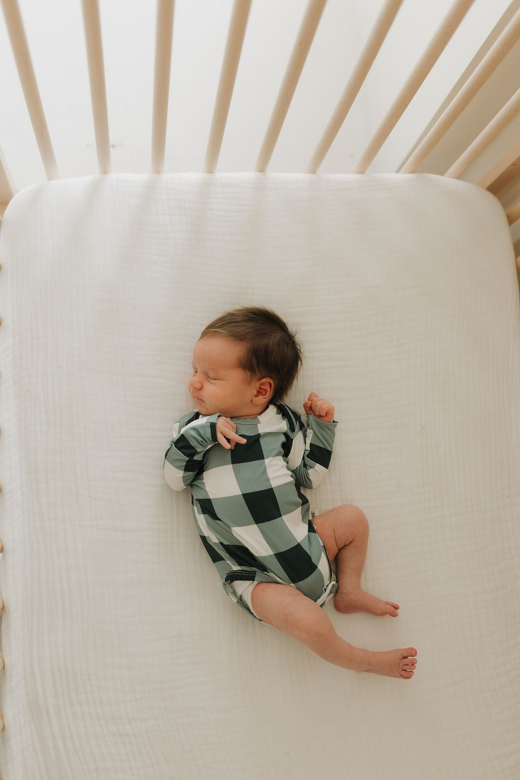 Long Sleeve Bamboo Snapsuit Romper | Evergreen Gingham