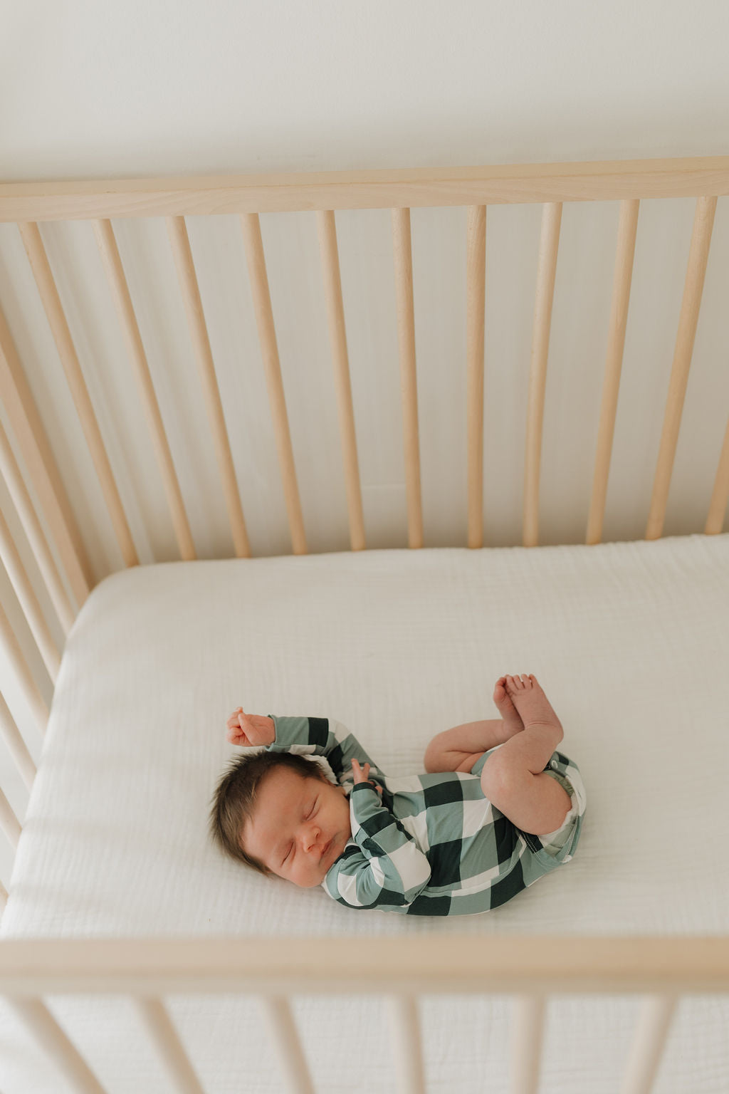 Long Sleeve Bamboo Snapsuit Romper | Evergreen Gingham