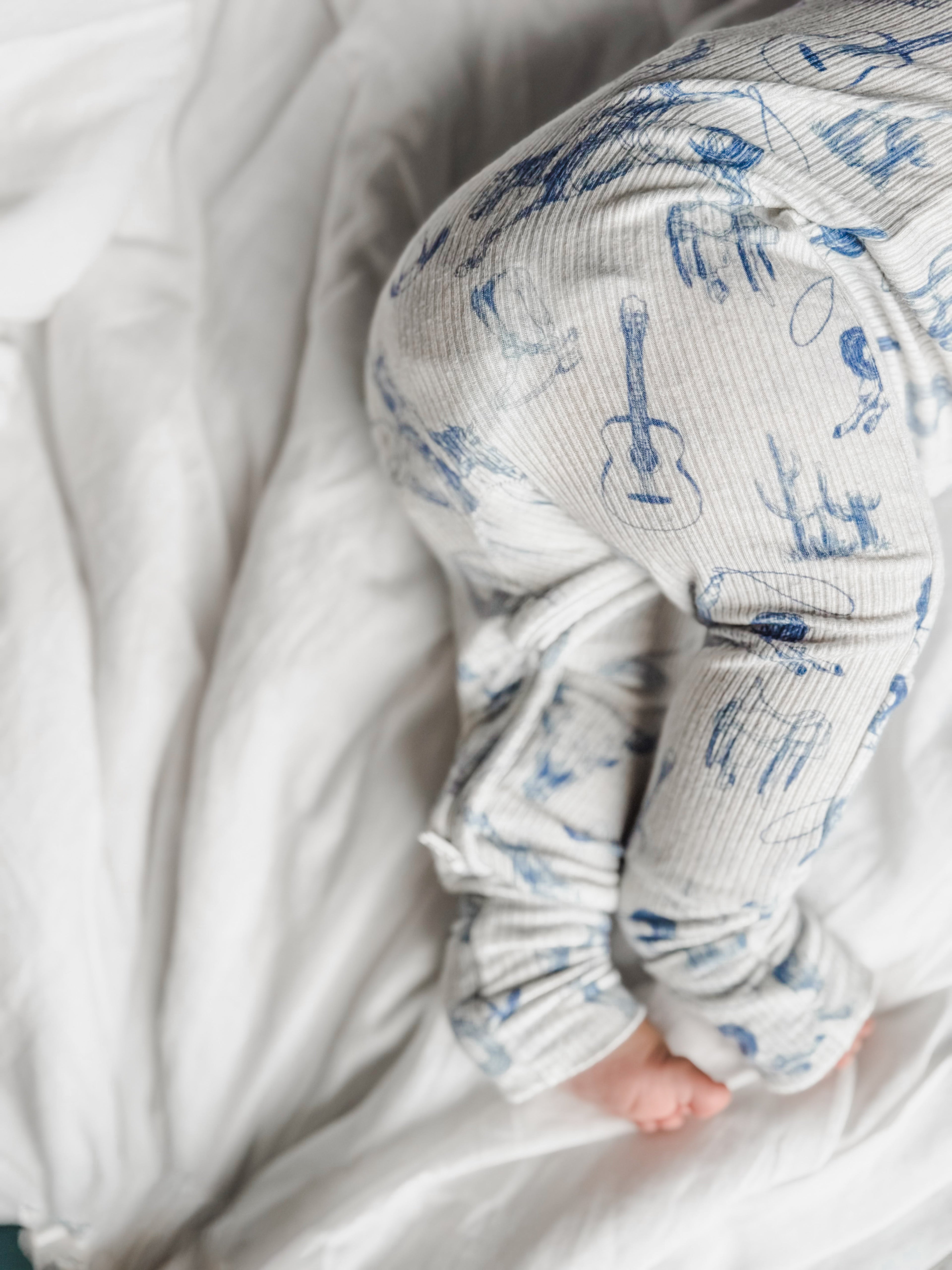 Cowboy Blues Ribbed Bamboo Zippy Pajamas Romper