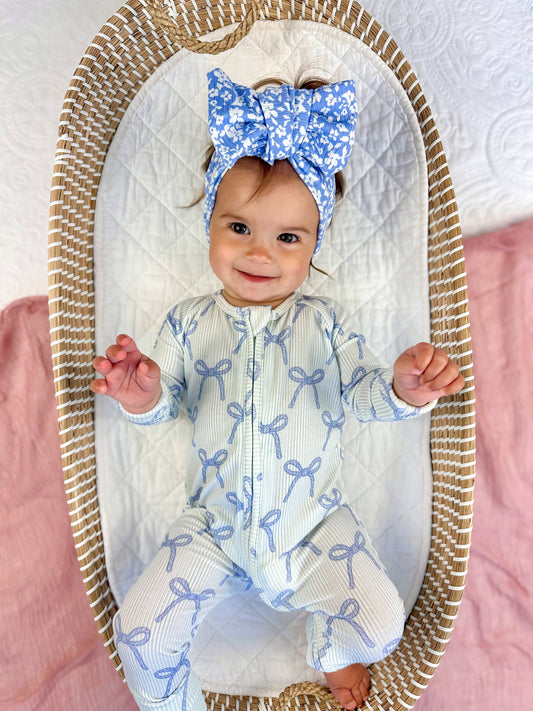 Blue Belle Ribbed Bamboo Zippy Pajamas Romper