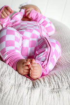 BUBBLEGUM CHECKERS DREAM ZIPPER ROMPER