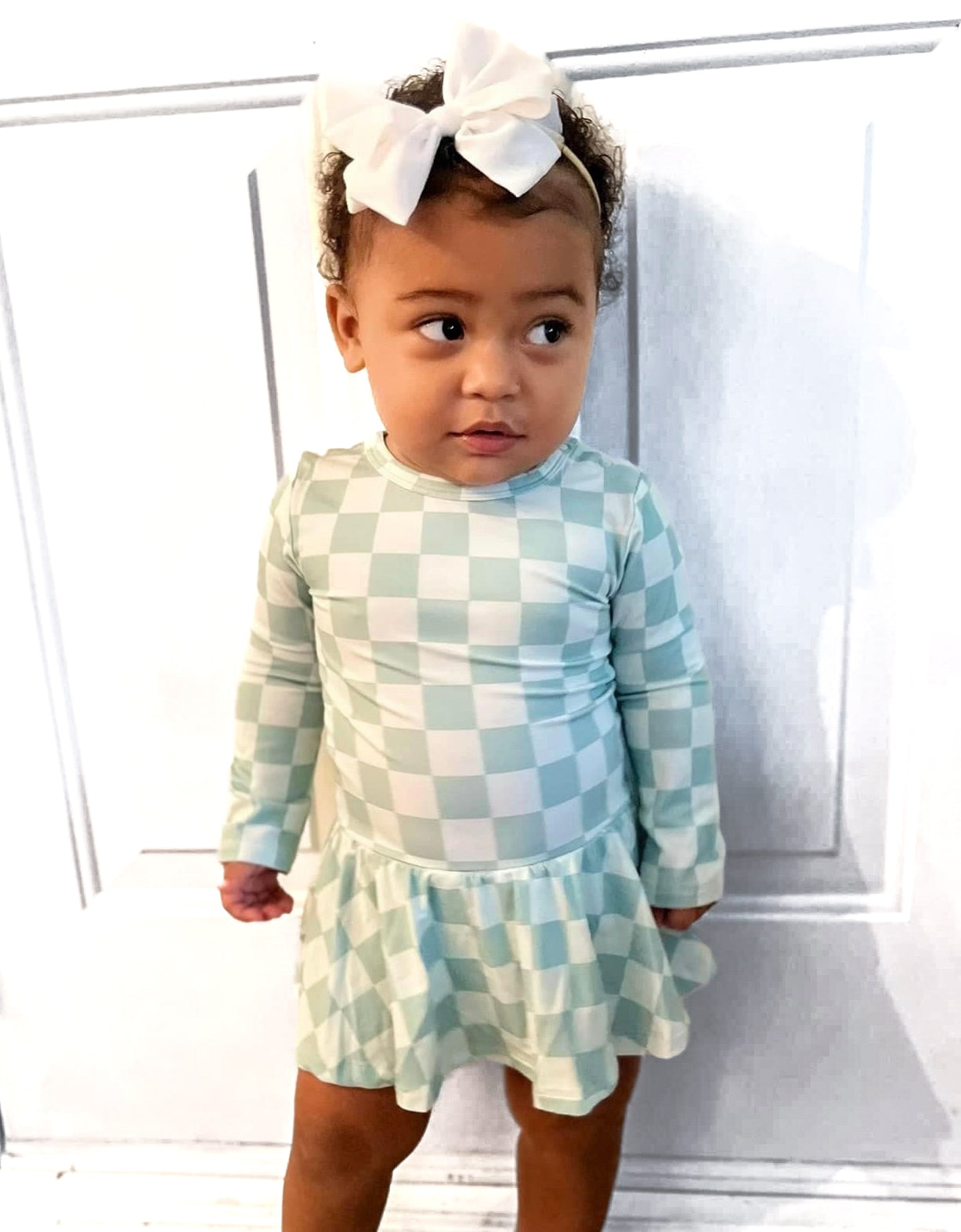 Frosty Mint Checkers | Twirl Romper Dress