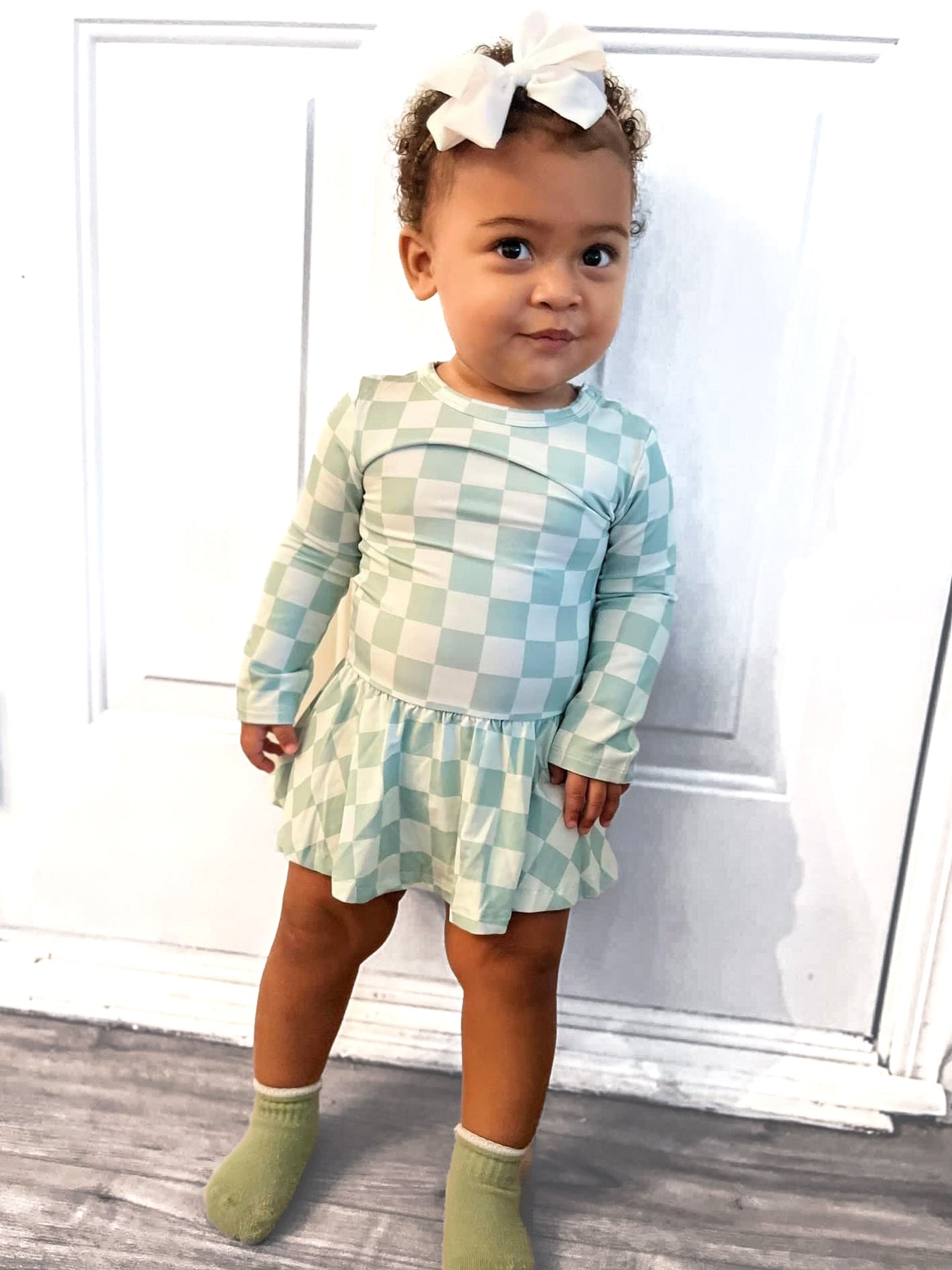 Frosty Mint Checkers | Twirl Romper Dress