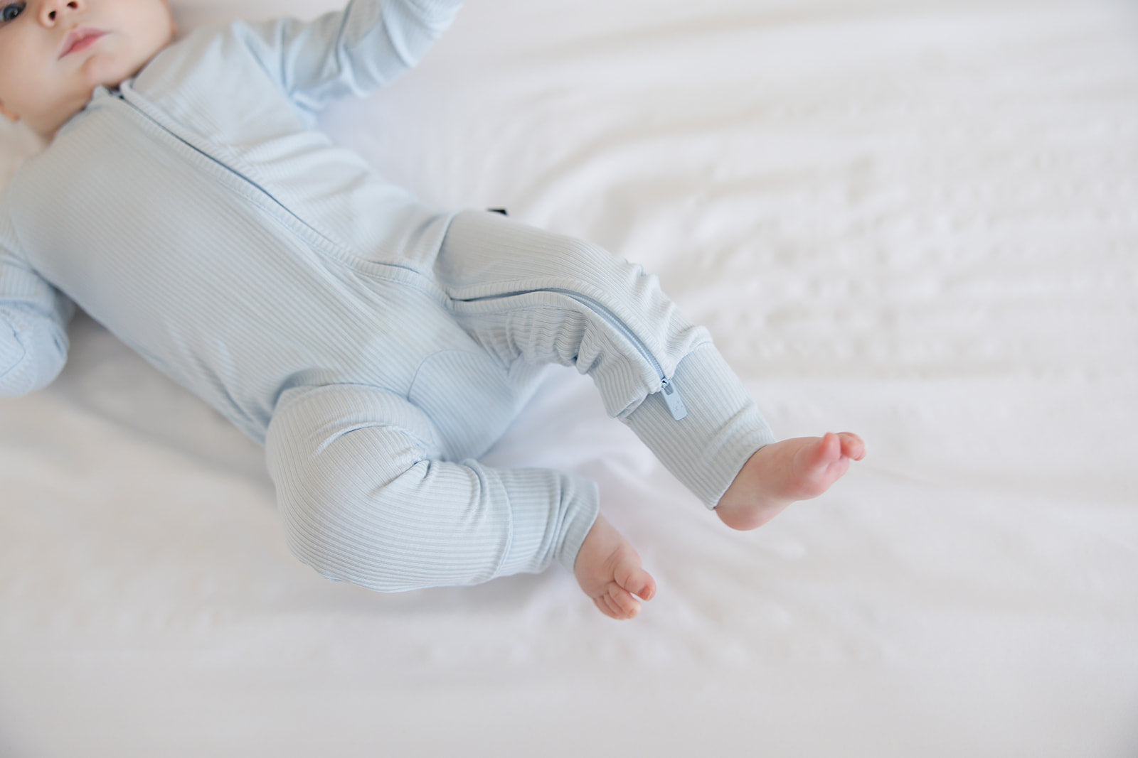 Baby Blue (ribbed) - Zippy Zipper Romper