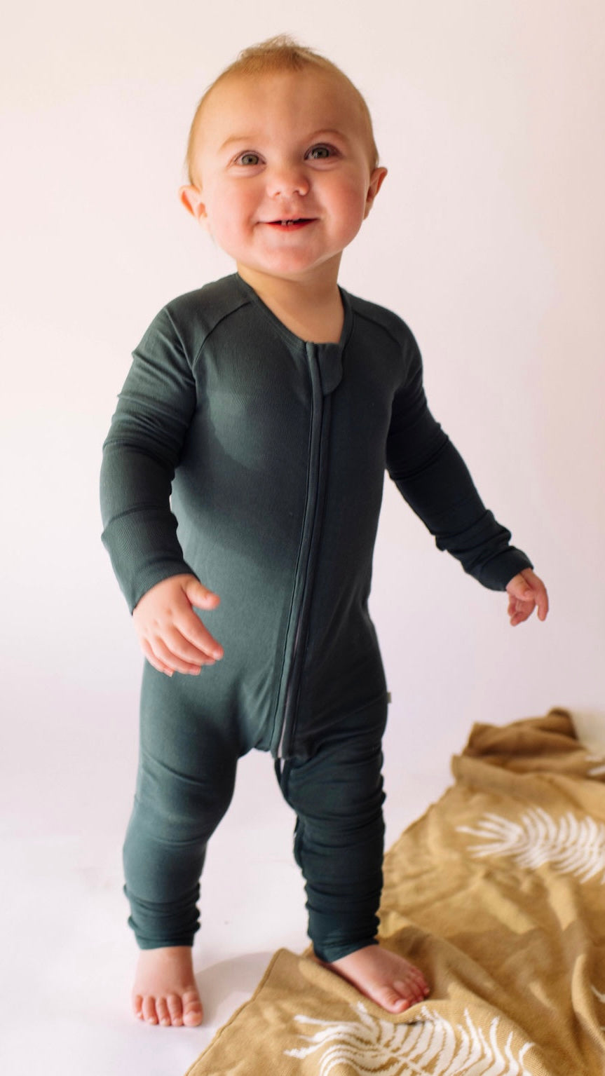 Bamboo Zip Pajamas | Emerald Zipper Romper