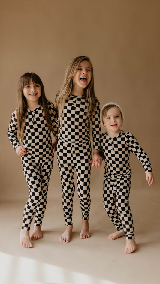 Bamboo Two Piece Pajamas | Black Checkerboard