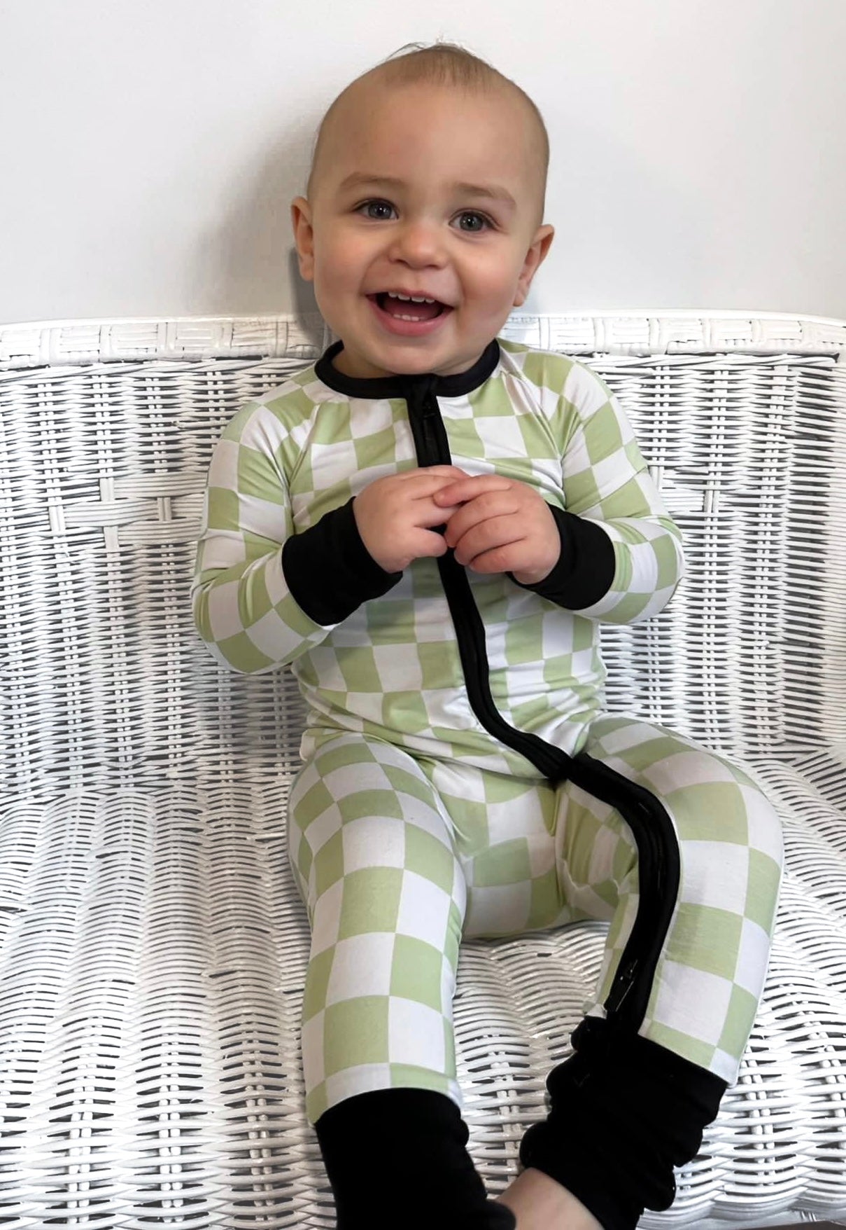 Green Checker - Zippy Zipper Romper