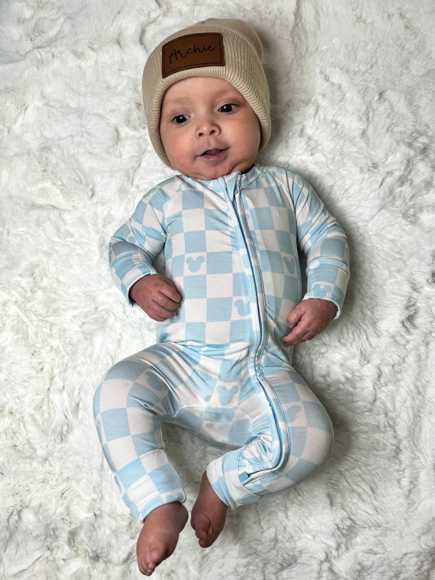 Beach Blue Mouse Checker - Zippy Zipper Romper