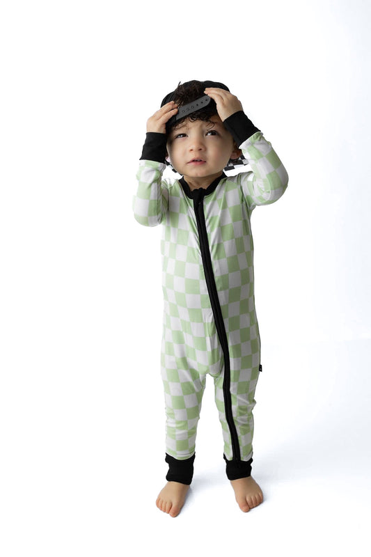 Green Checker - Zippy Zipper Romper