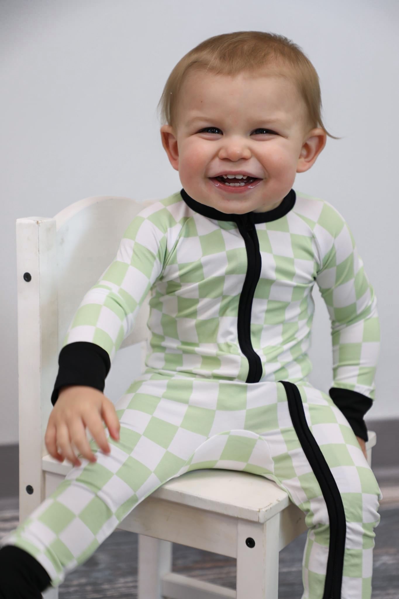 Green Checker - Zippy Zipper Romper