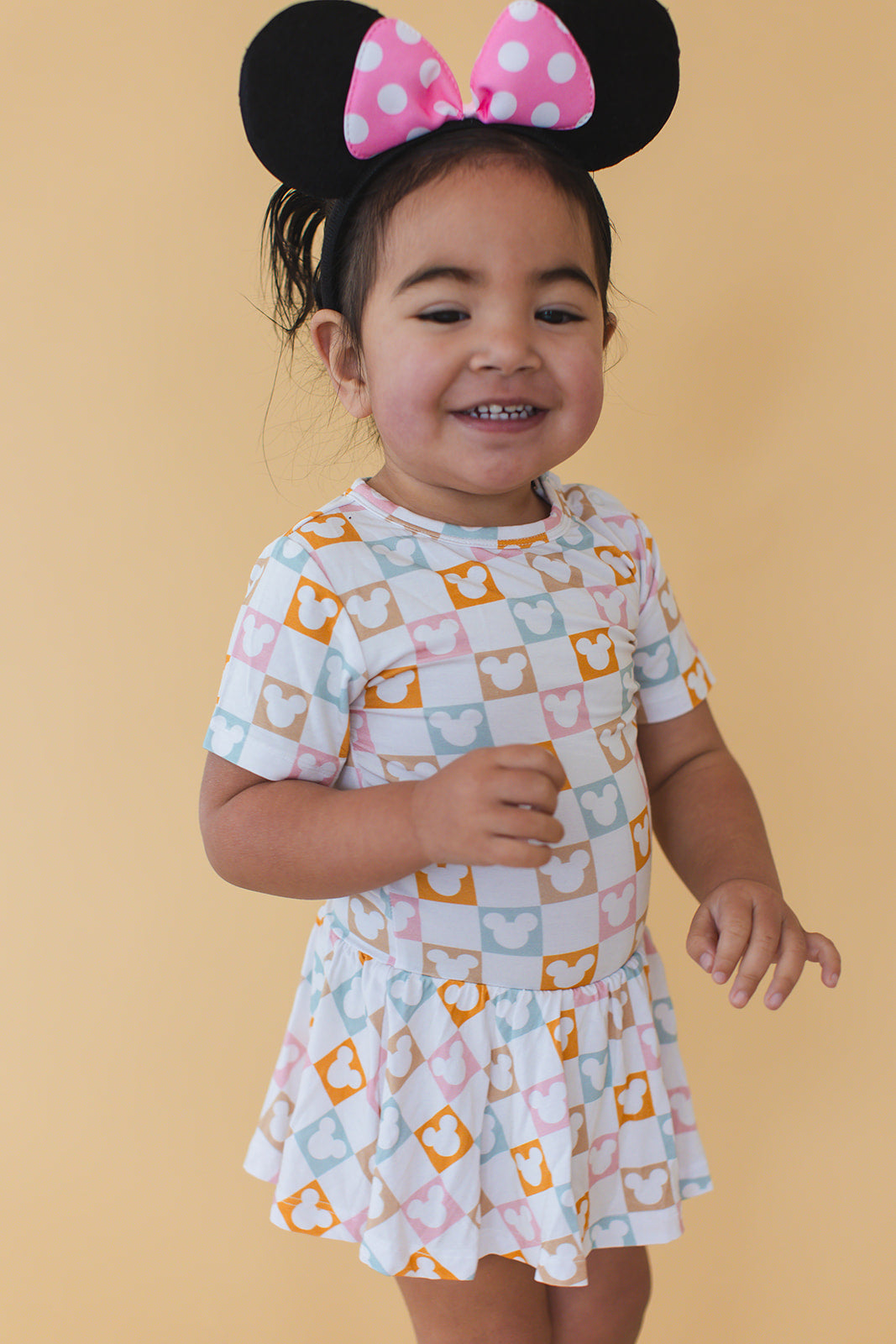 Checkerboard Charm - Bodysuit Romper Dress