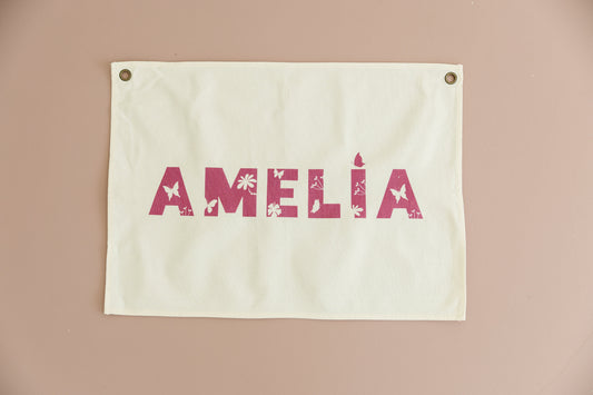 Custom Canvas Name Banner - Butterfly Font