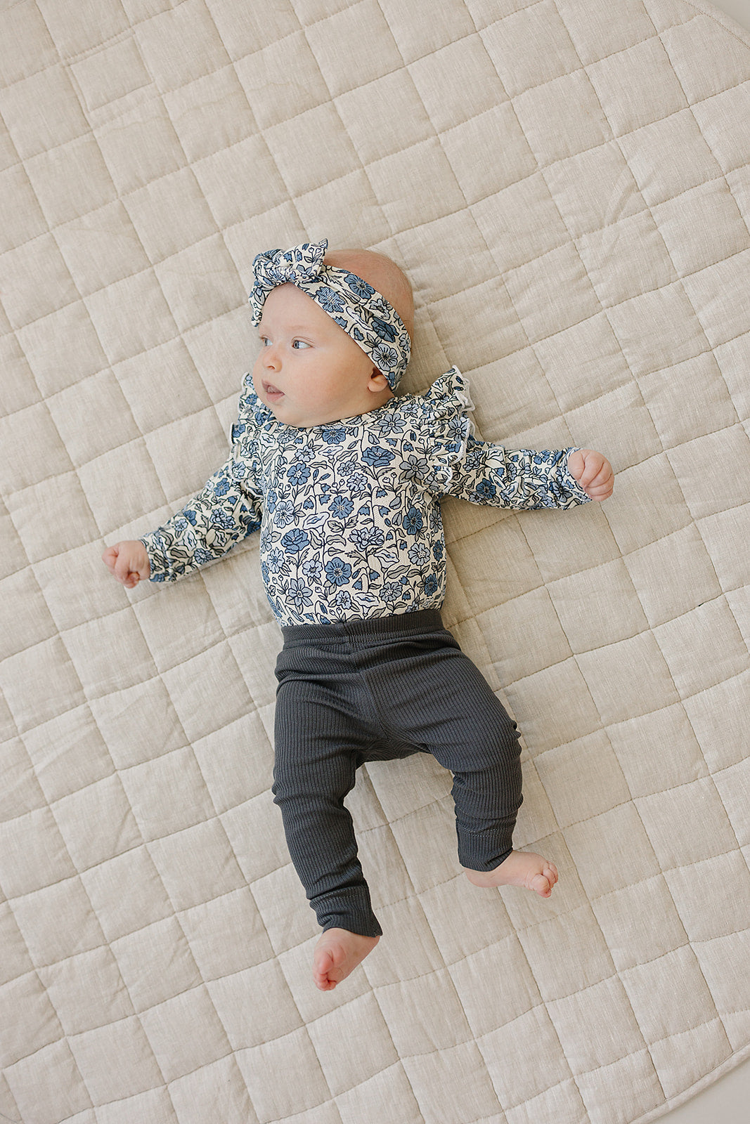 Bluebell Ruffle Sleeve Pointelle Bamboo Bodysuit Floral Romper