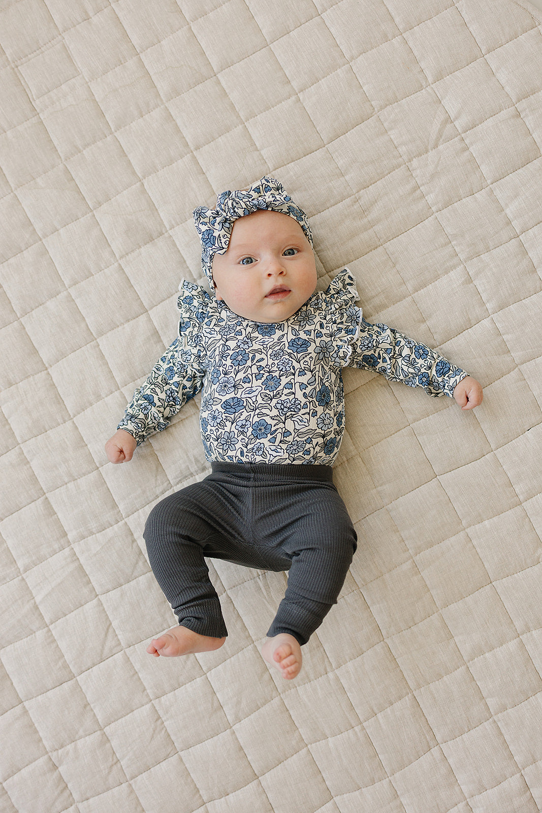 Bluebell Ruffle Sleeve Pointelle Bamboo Bodysuit Floral Romper