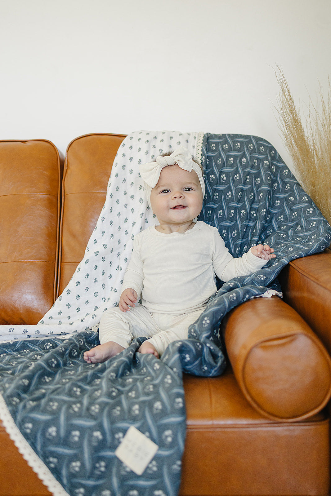 Navy Berry + Cream Berry Lace Muslin Quilt Blanket