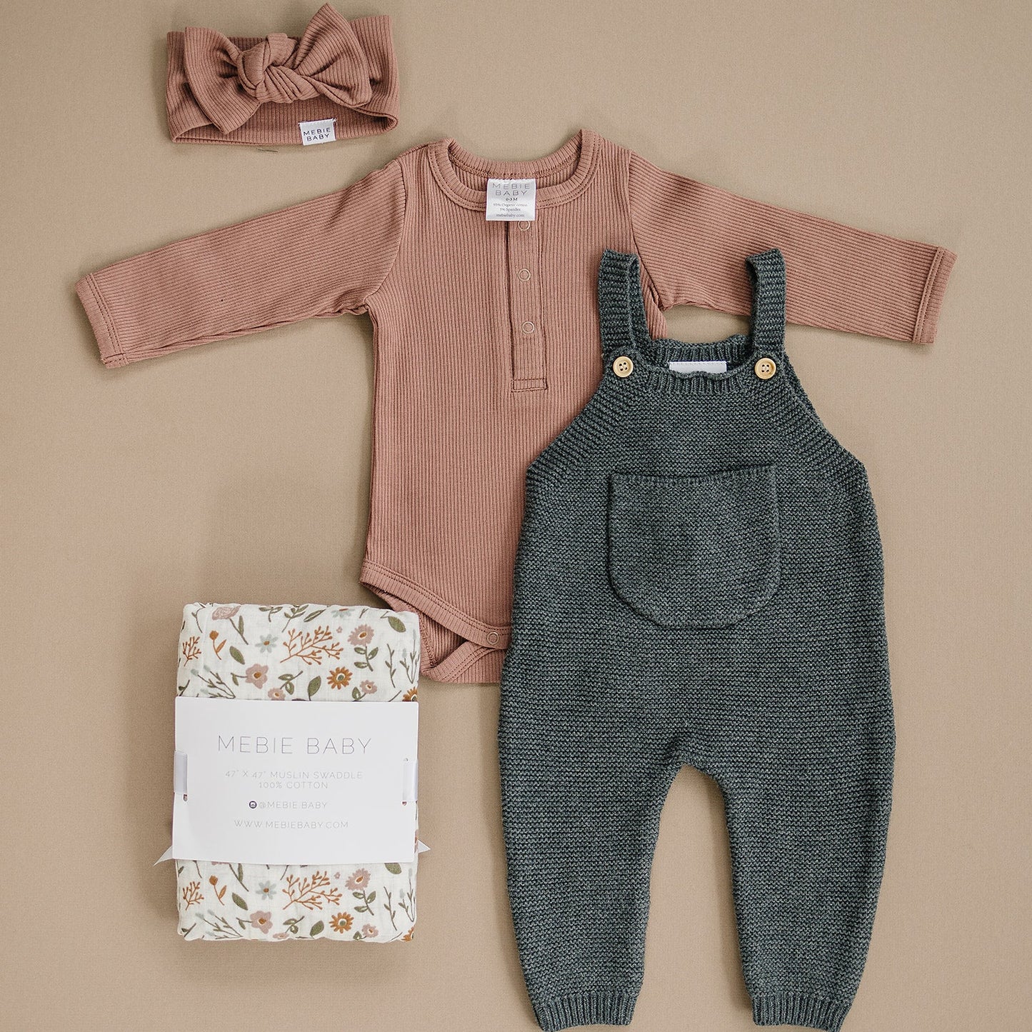 Dusty Rose Organic Snap Long Sleeve Ribbed Bodysuit Romper