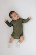 Winter Green Organic Snap Long Sleeve Ribbed Bodysuit Romper