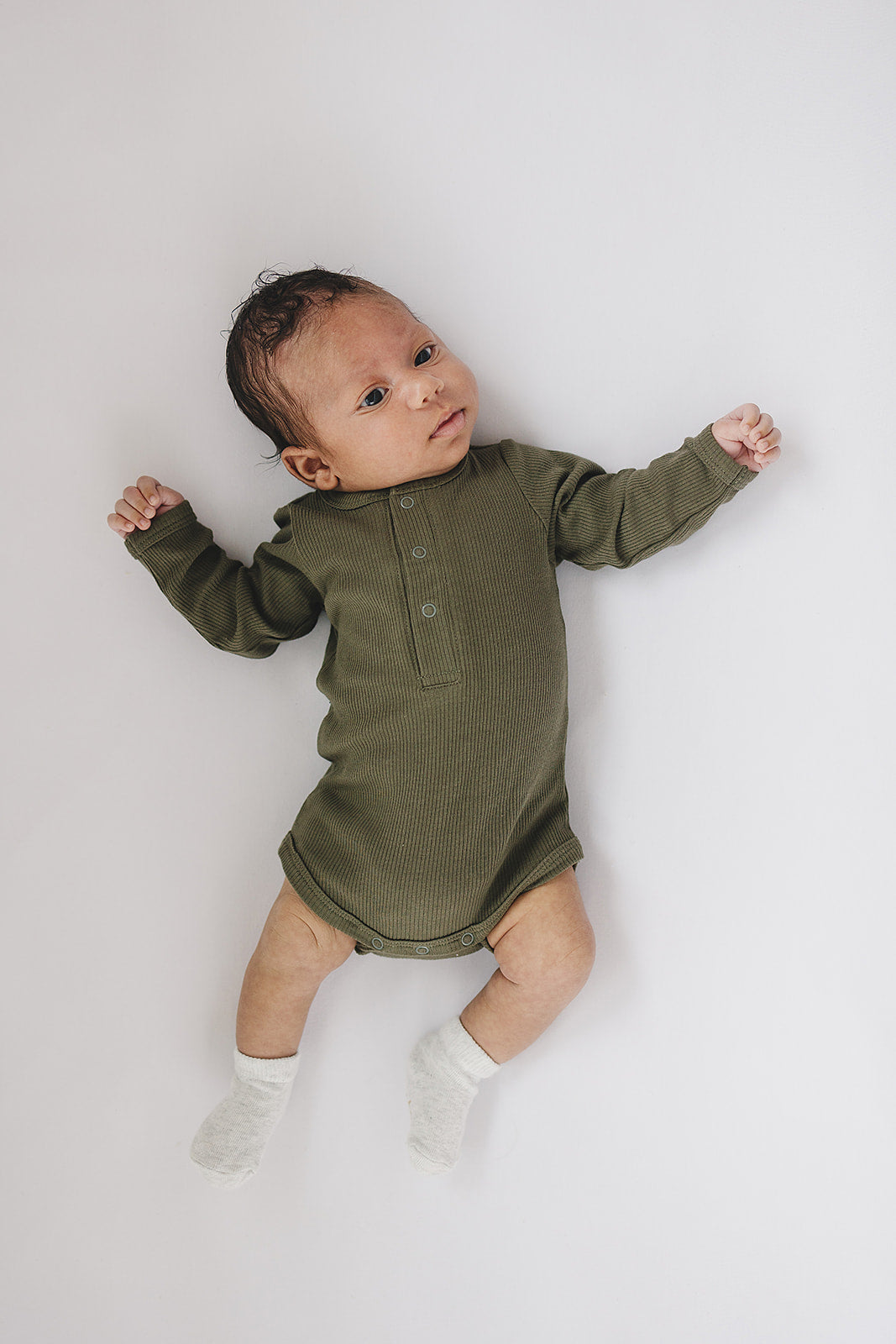 Winter Green Organic Snap Long Sleeve Ribbed Bodysuit Romper