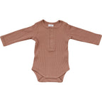Dusty Rose Organic Snap Long Sleeve Ribbed Bodysuit Romper