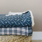 Navy Berry + Cream Berry Lace Twin Muslin Quilt Blanket