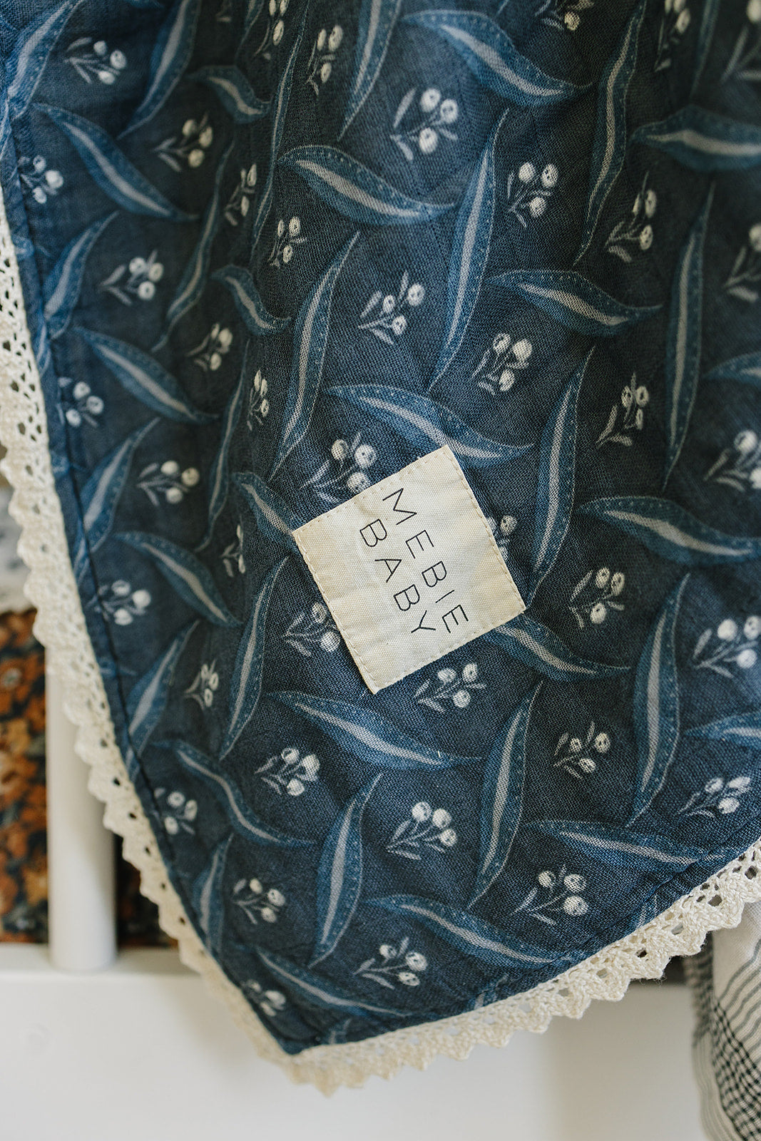 Navy Berry + Cream Berry Lace Muslin Quilt Blanket