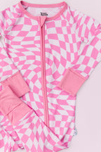 BUBBLEGUM WAVY CHECKERS DREAM ZIPPER ROMPER