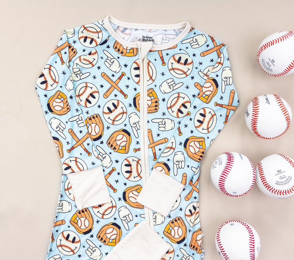 BASEBALL SMILEY DREAM ZIPPER ROMPER