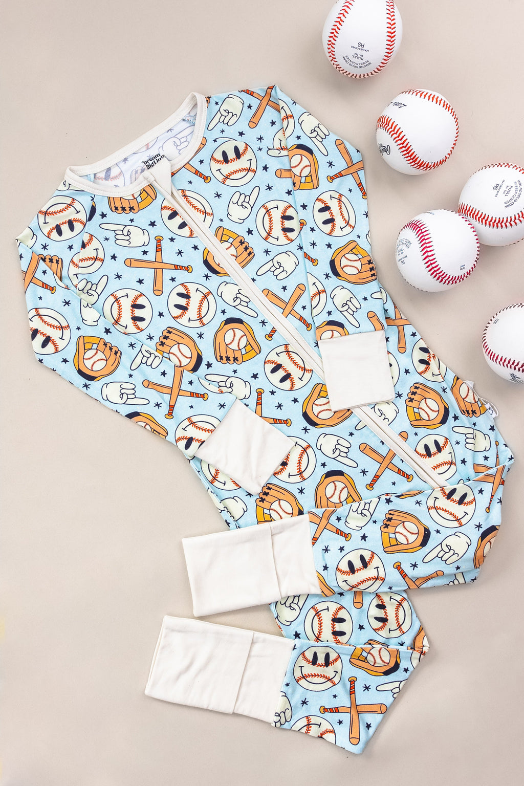 BASEBALL SMILEY DREAM ZIPPER ROMPER
