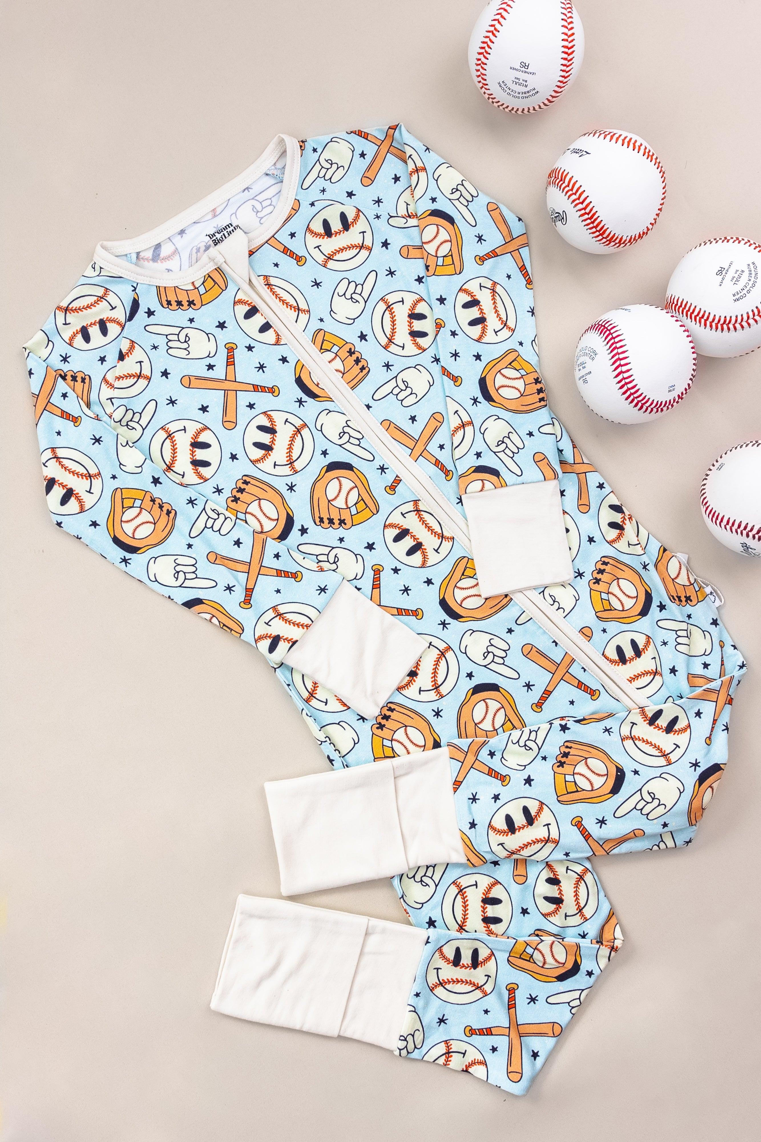 BASEBALL SMILEY DREAM ZIPPER ROMPER