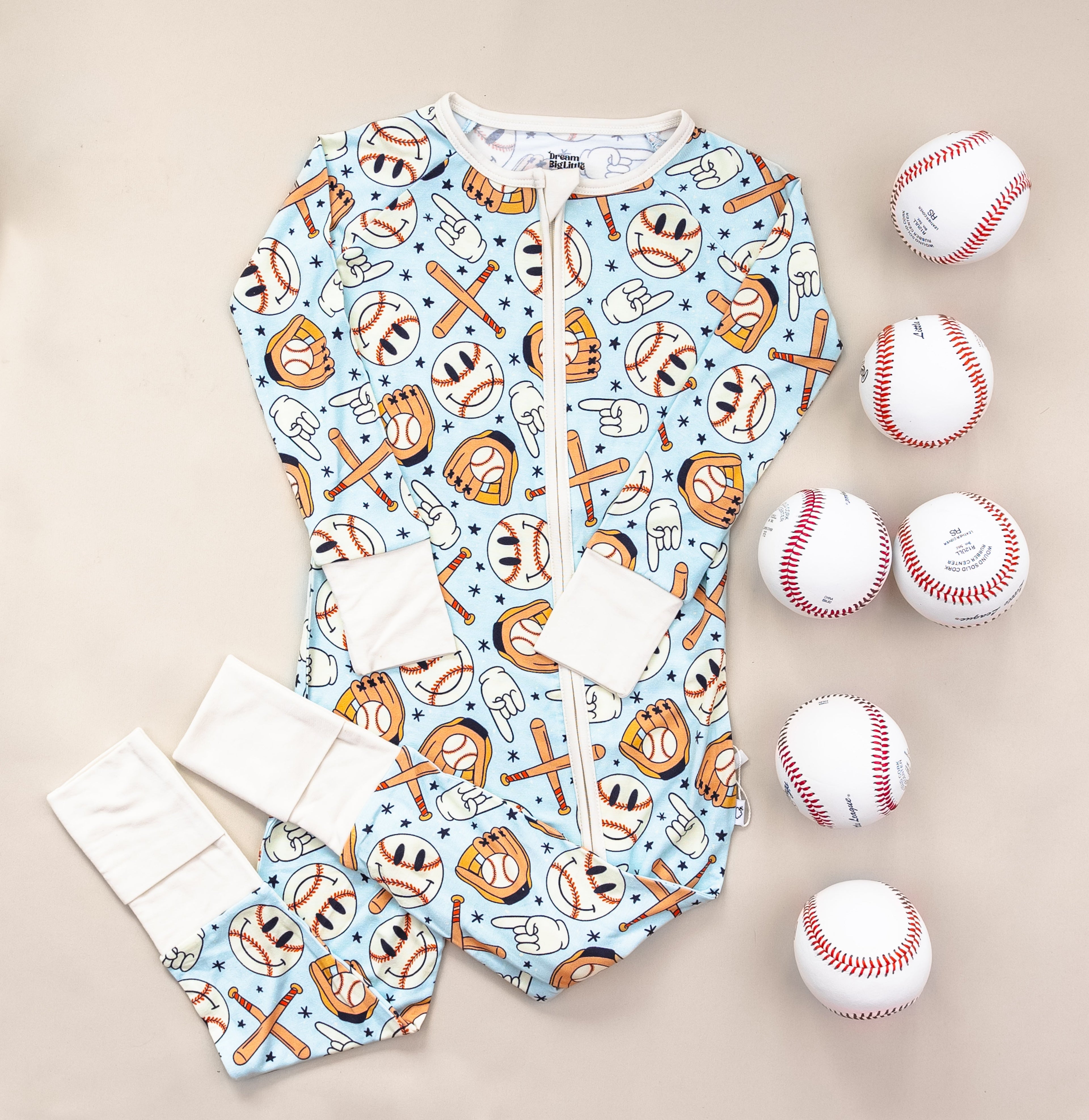 BASEBALL SMILEY DREAM ZIPPER ROMPER