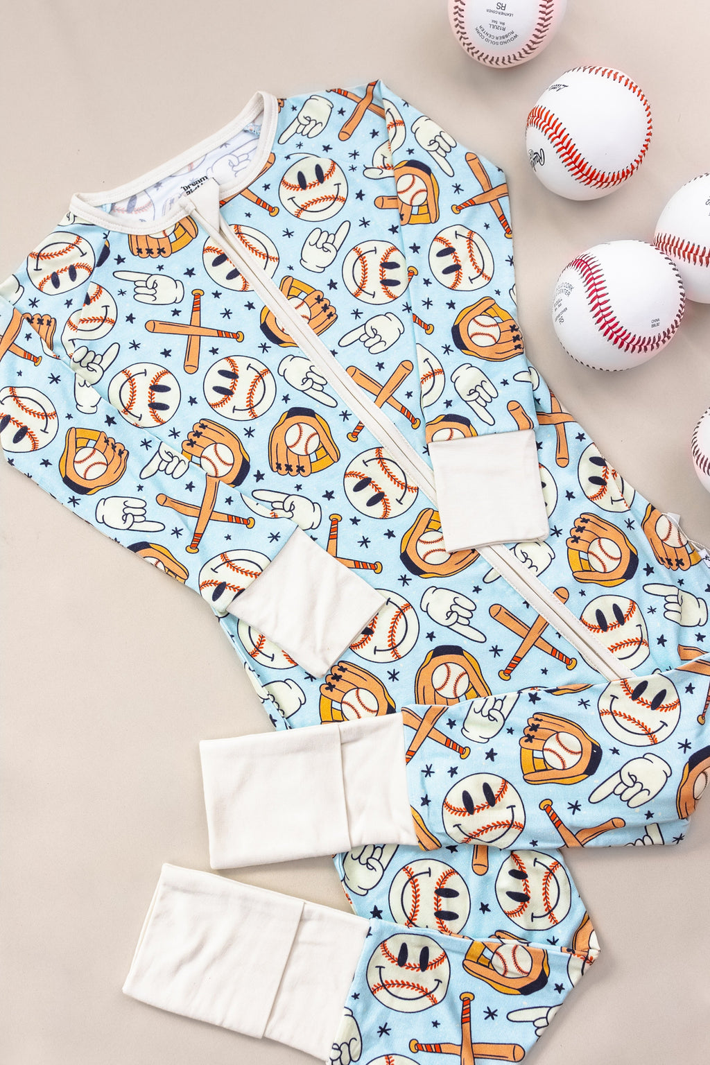 BASEBALL SMILEY DREAM ZIPPER ROMPER