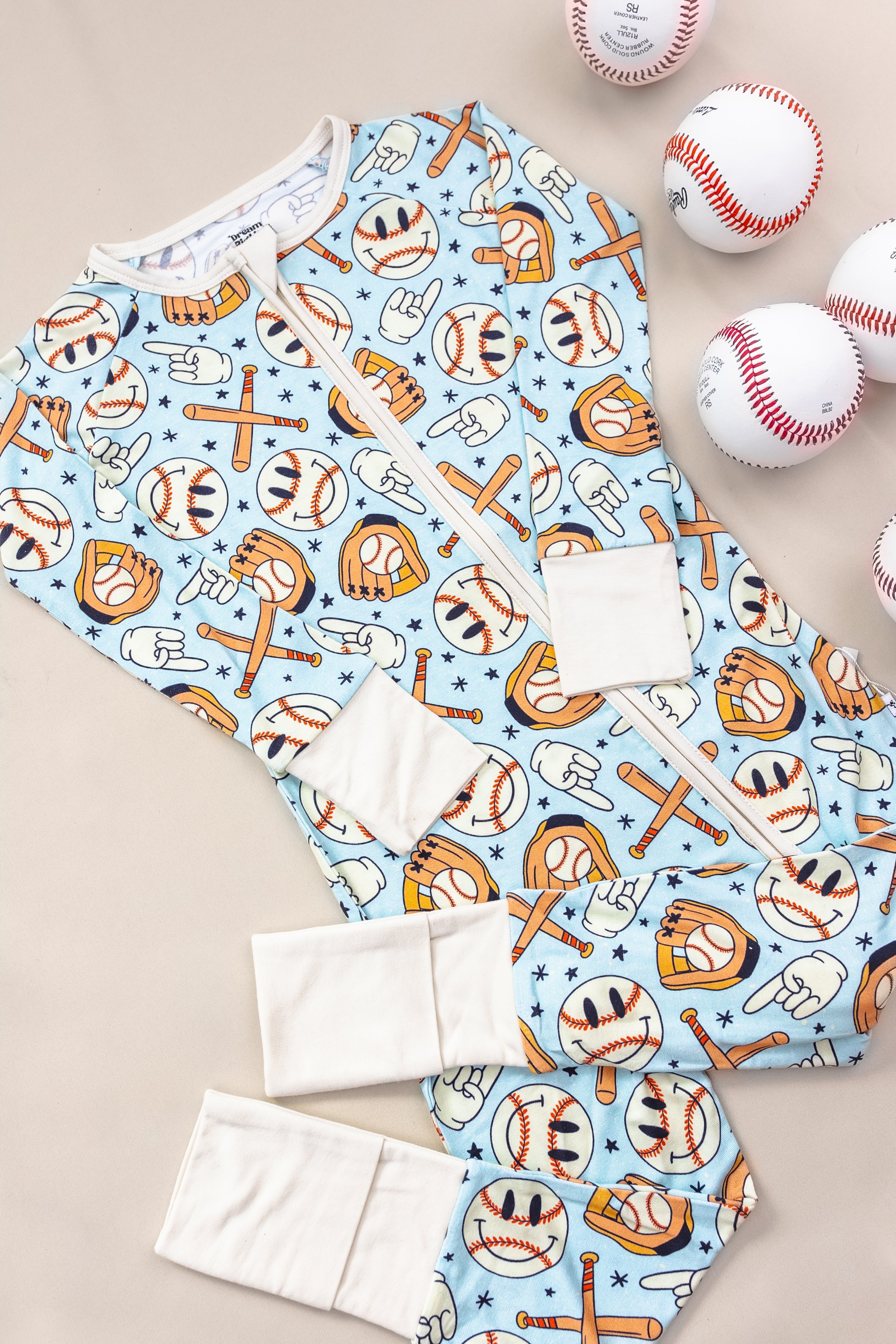 BASEBALL SMILEY DREAM ZIPPER ROMPER