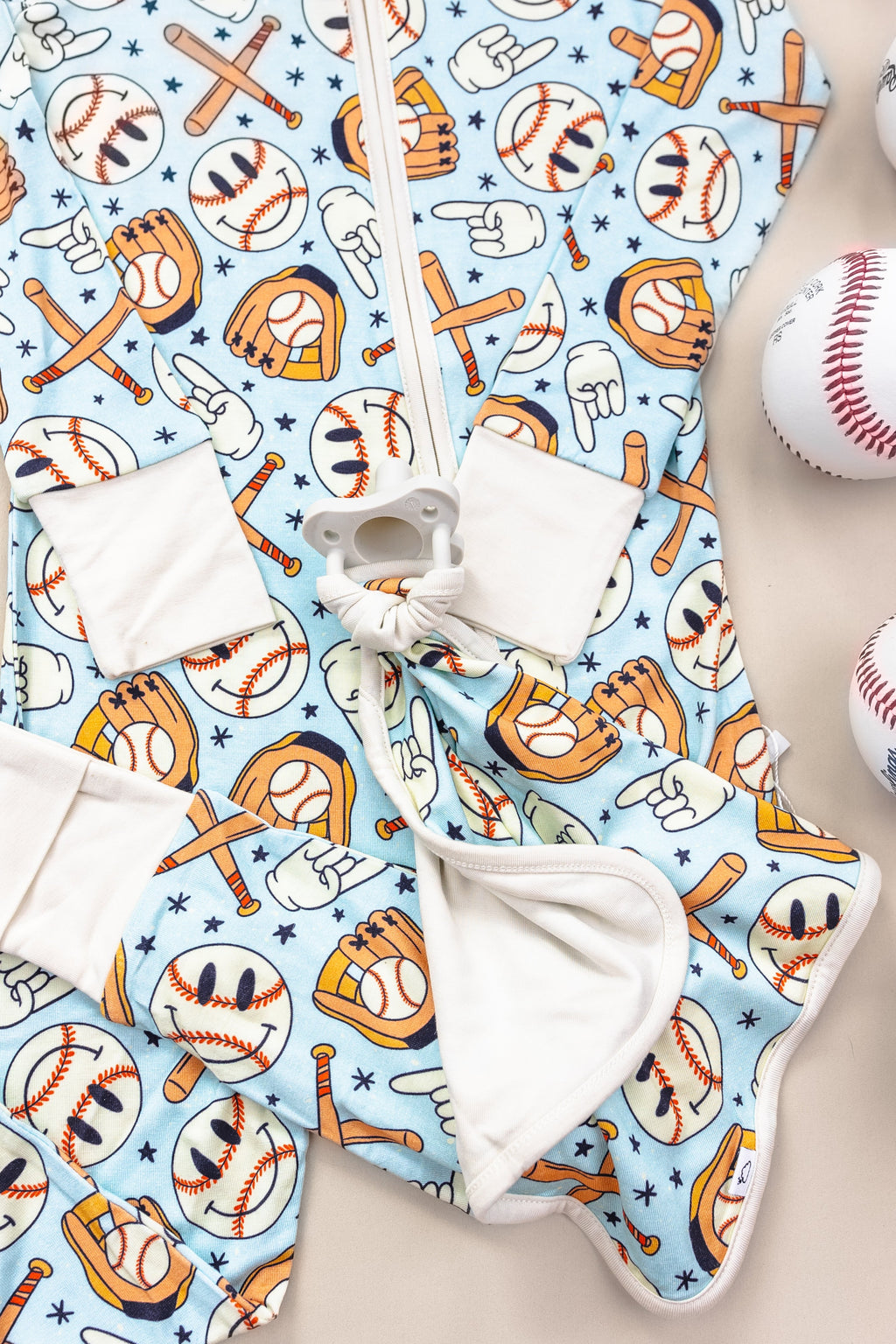 BASEBALL SMILEY DREAM ZIPPER ROMPER
