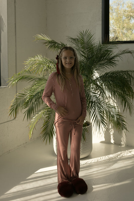 Pre-Teen Flare Bamboo Pajamas | Red Gingham