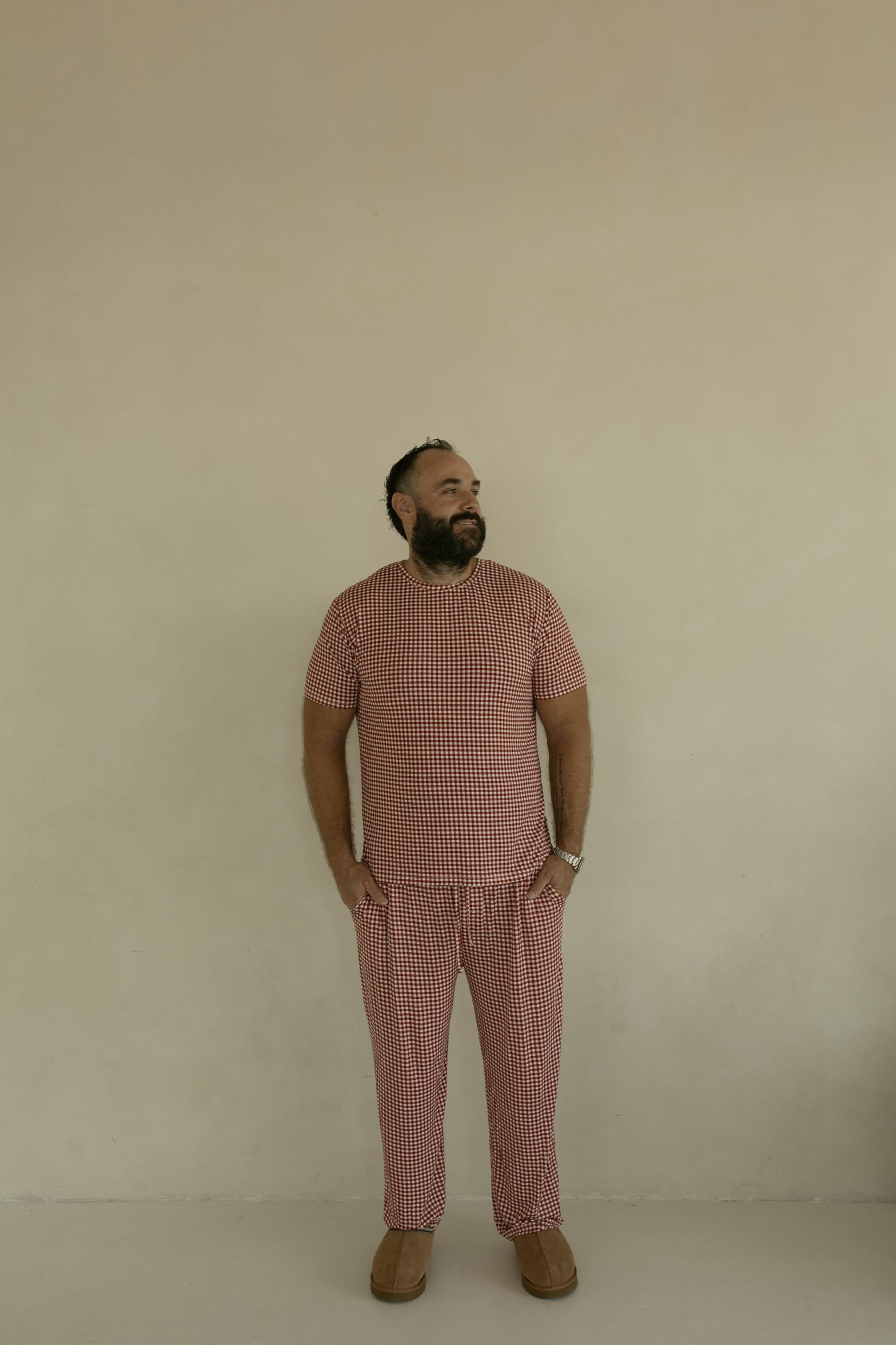 Men's Short Sleeve Bamboo Pajamas | Red Gingham