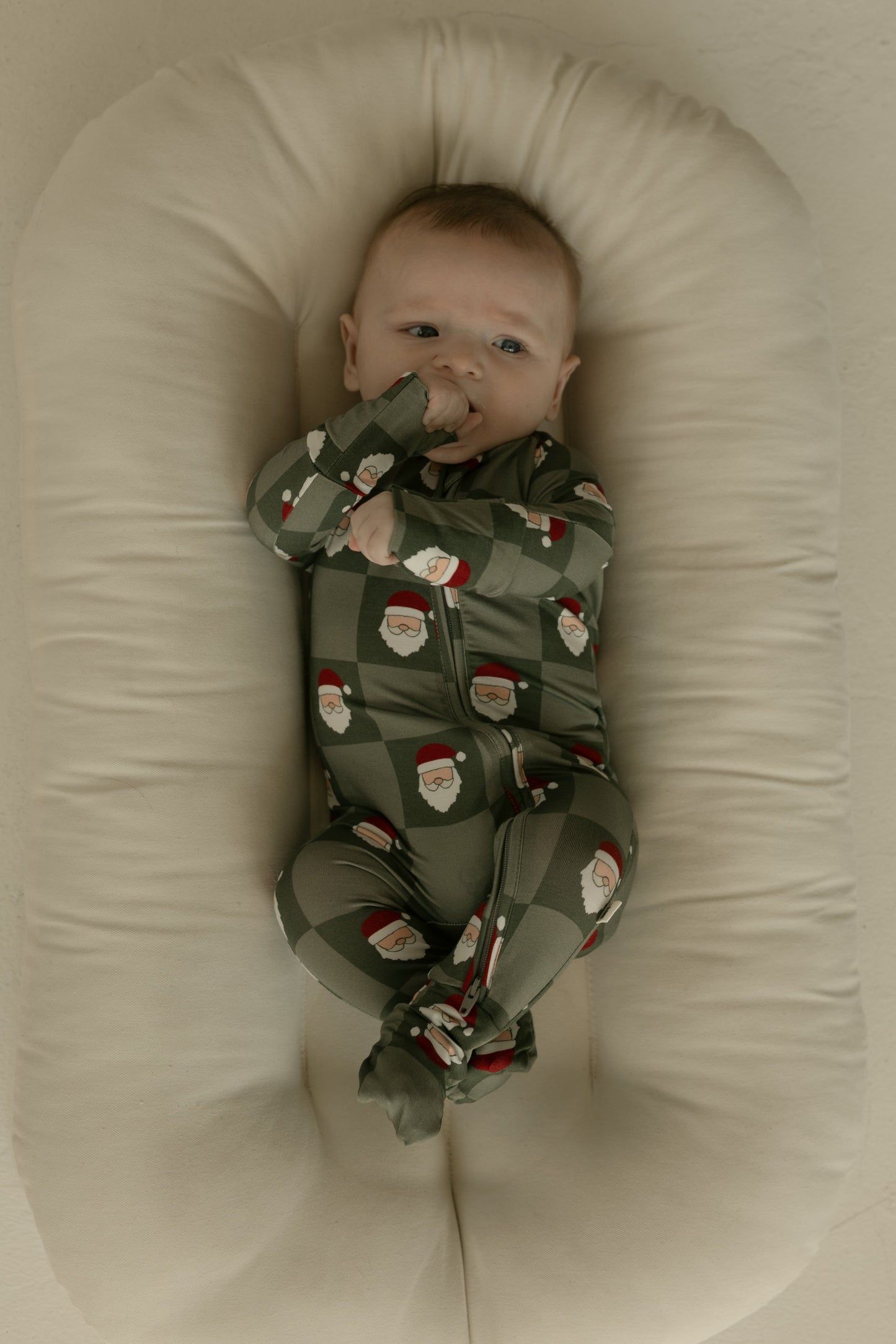 Bamboo Zip Pajamas | Santa Checkerboard