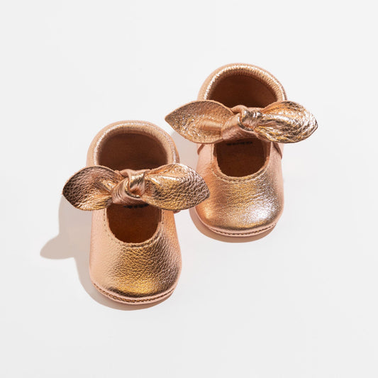 Rose Gold Knotted Bow Baby Shoe