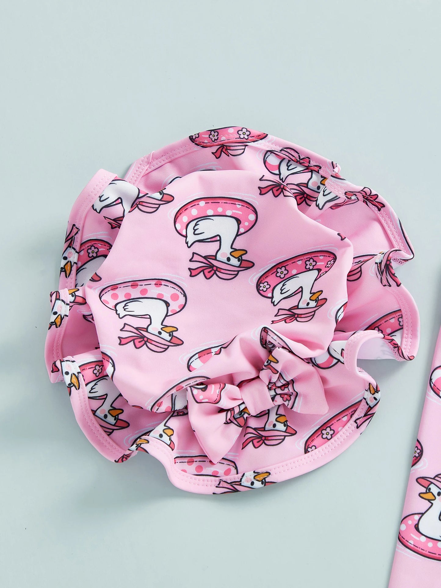 Baby Toddler Girls 2Pcs Swimsuit Set Duck/Shell Print Crew Neck Long Sleeve Zipper Rash Guard Swimwear and Sun Hat