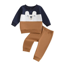 Load image into Gallery viewer, Baby Toddler Boy 2Pcs Fall Outfit Contrast Color Long Sleeve Bear Top and Solid Color Pants Set
