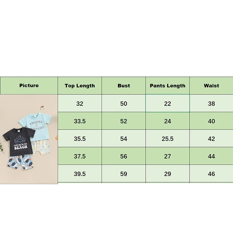 Baby Toddler Boys 2Pcs Finders Keepers / Take Me To The Beach Short Sleeve Letter Print Top and Drawstring Shorts Set