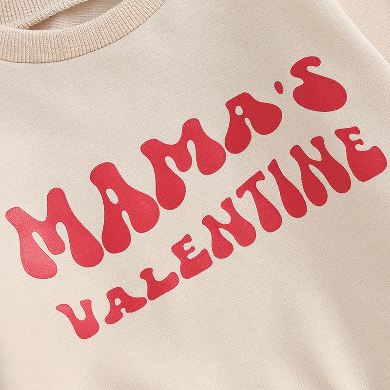 Toddler Baby Boy 2Pcs Valentine's Day Outfit Mama's Valentine Letter Print Long Sleeve Crewneck Top Jogger Pants Set