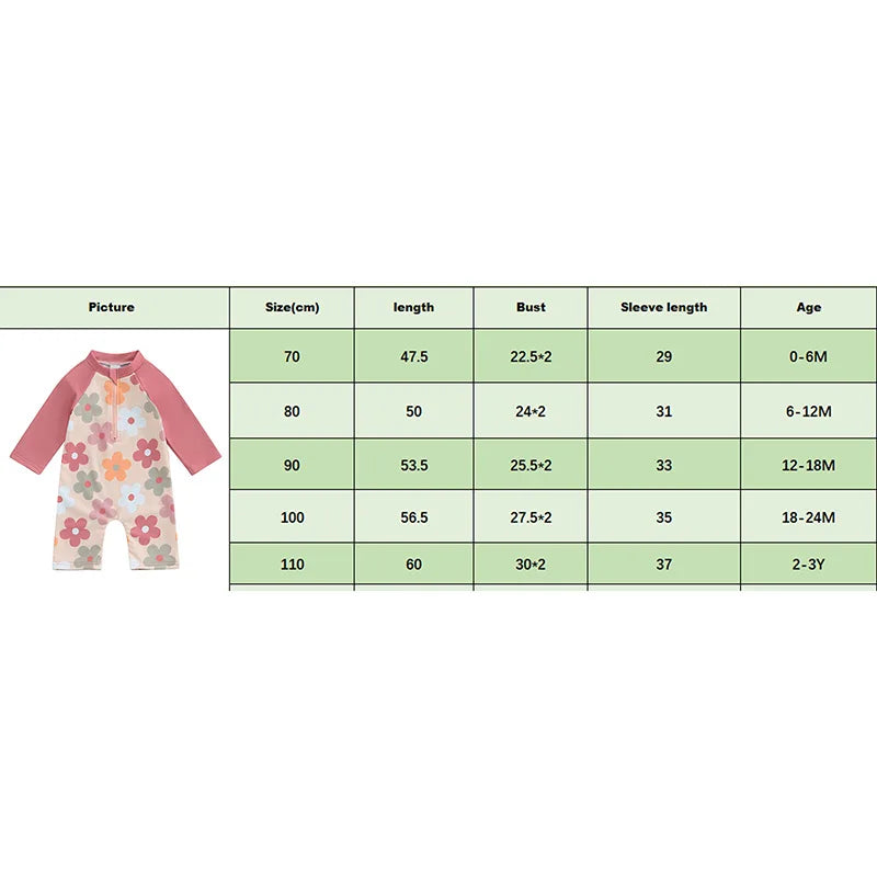 Baby Toddler Boys Girls Rash Guard Swimwear Animal/Floral/Tree Print Long Sleeve Mock Neck Zip Bathing Suit