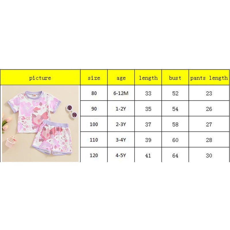 2024-04-02 Lioraitiin 6M-5Y Kid Baby Girls Summer Shorts Sets Short Sleeve Crewneck Floral Print Tops Shorts Sets