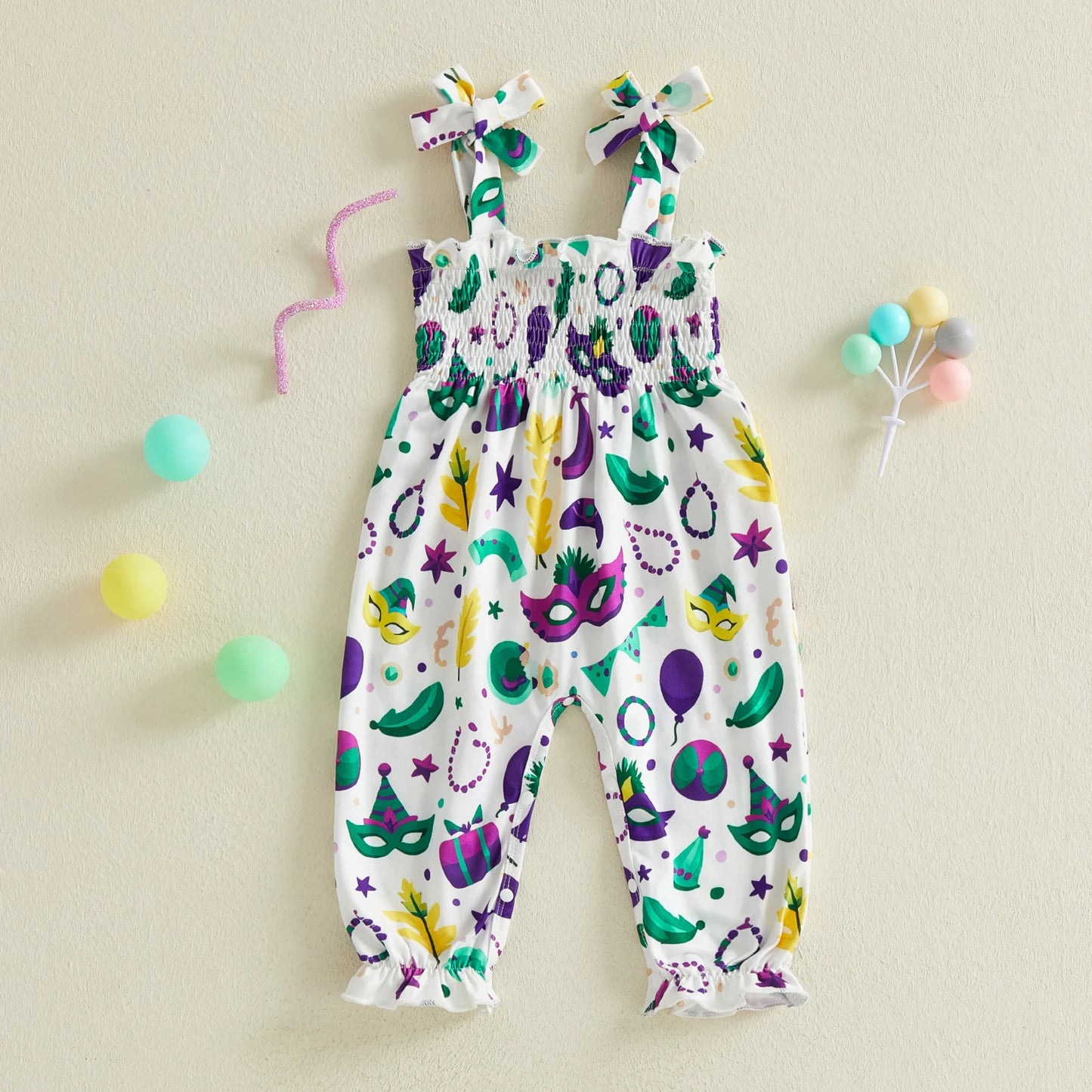 Baby Toddler Girls MardiGras Sleeveless Romper Cute Fashionable Mask Print Jumpsuit