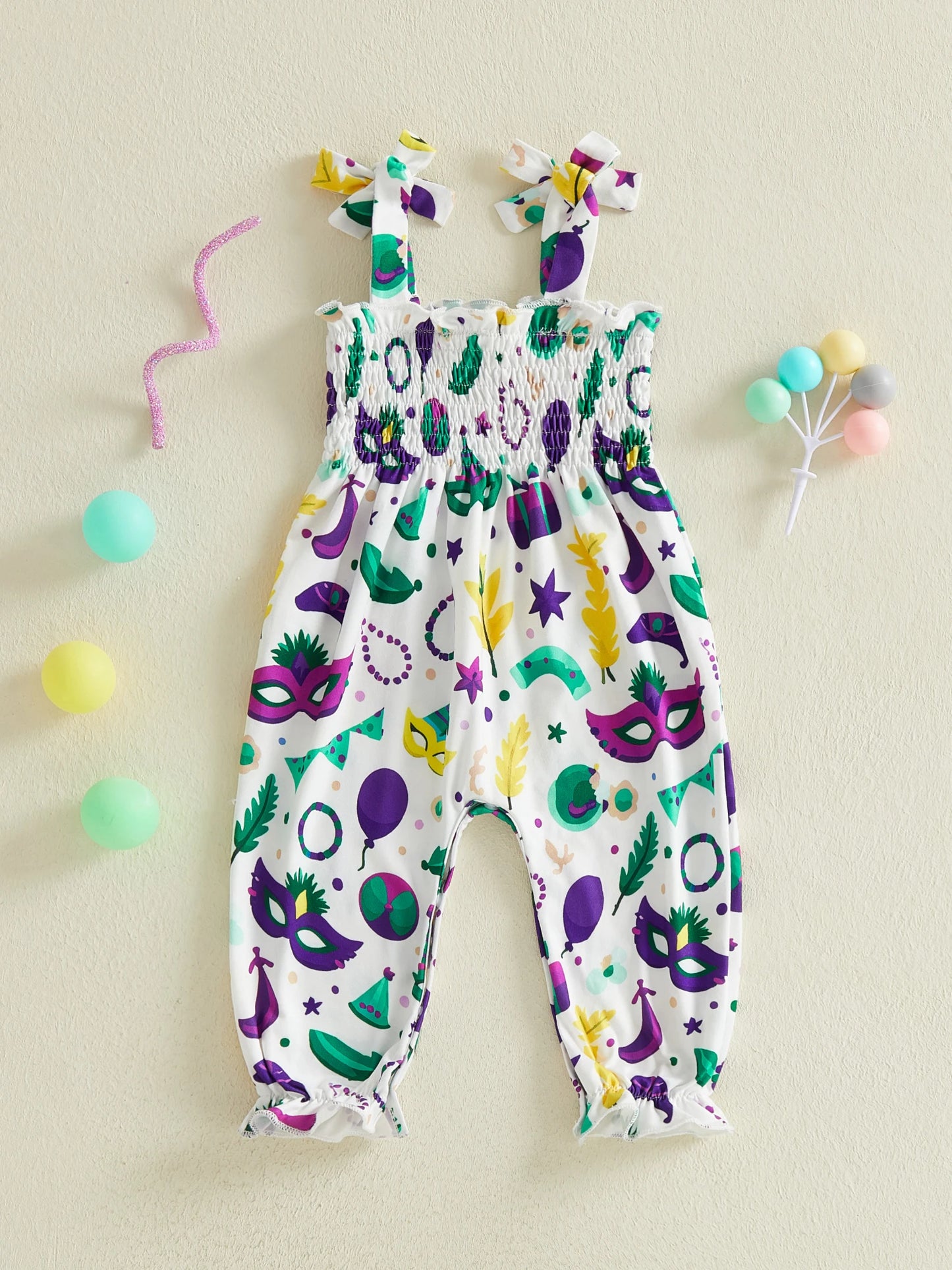 Baby Toddler Girls MardiGras Sleeveless Romper Cute Fashionable Mask Print Jumpsuit