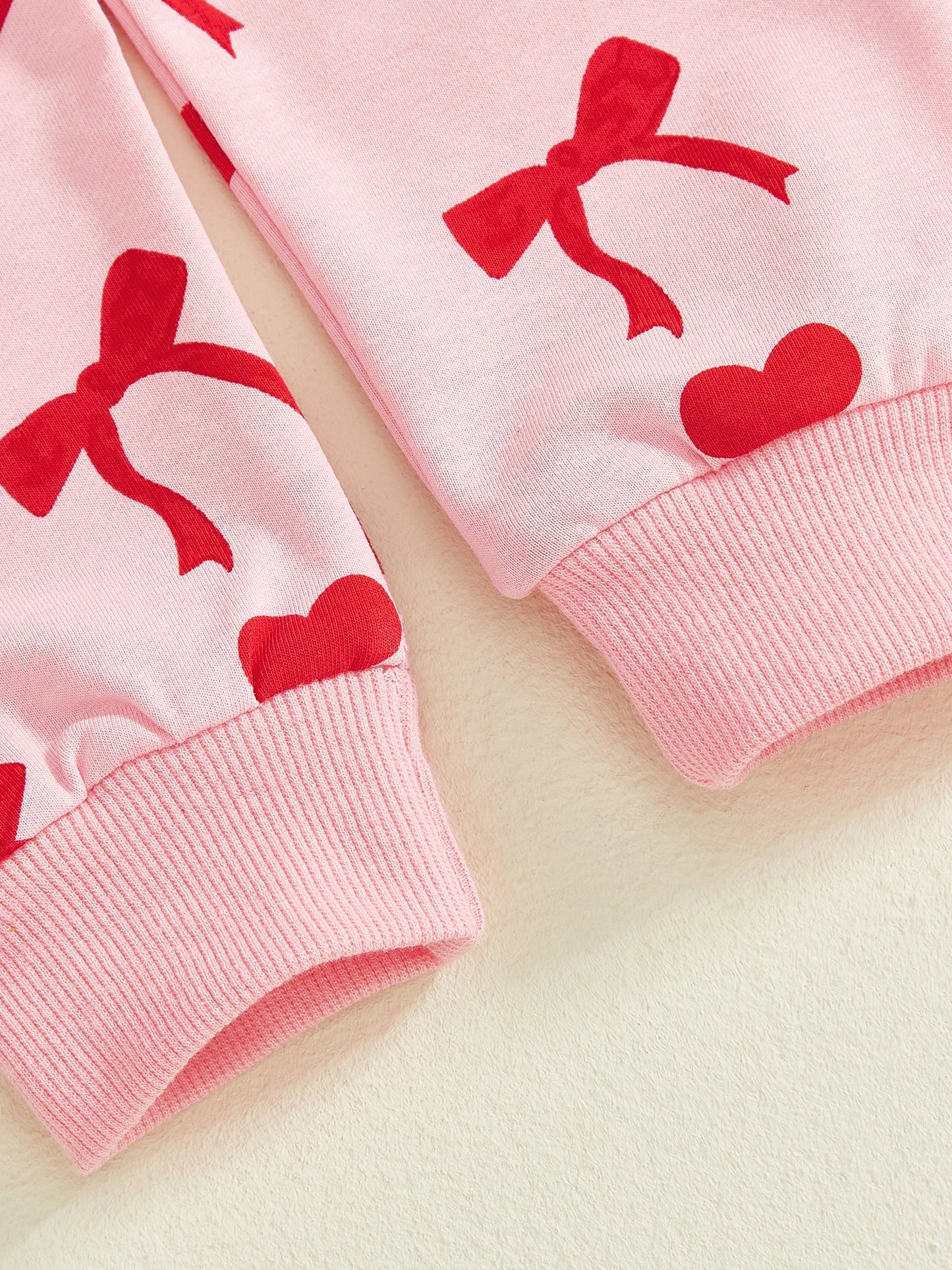 Baby Toddler Girls 2Pcs Valentines Day Outfit Heart Bow Print Long Sleeve Top and Pants Jogger Set